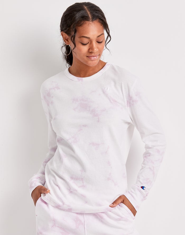 Camiseta Champion Mujer - Galaxy Dye Long-Sleeve Boyfriend C Flower Logo ( Blancas ) 1825936-NO